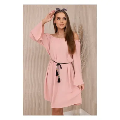 Włoski Dress tied at the waist with a drawstring powder pink