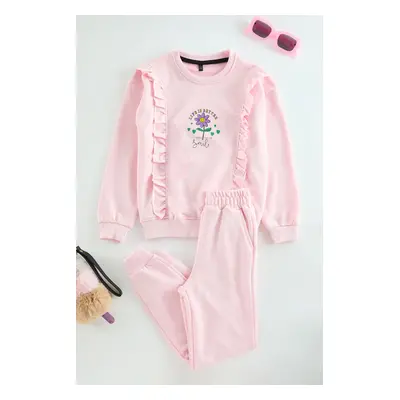 Trendyol Pink*001 Girl Floral Pajama Set Knitted Bottom-Top Set