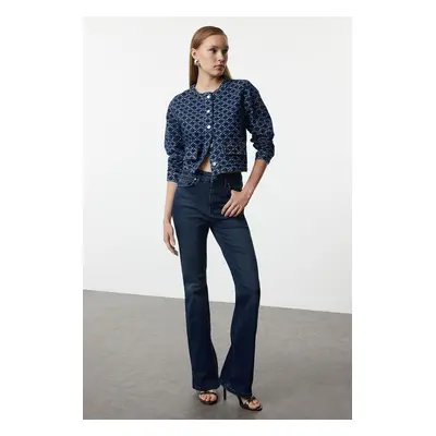 Trendyol Dark Blue High Waist Flare Jeans