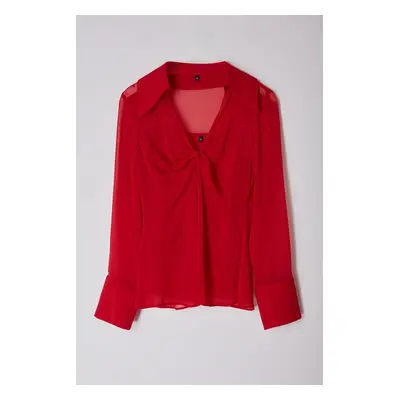 Trendyol Limited Edition Red Yoryo Chiffon Chic Blouse