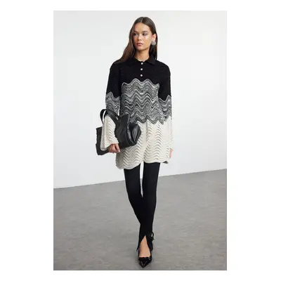 Trendyol Black Color Block Knitted Detailed Knitwear Sweater