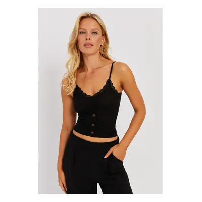 Cool & Sexy Women's Black Strappy Lace Blouse