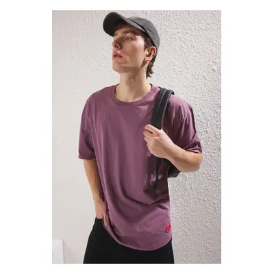 Trendyol Premium Purple Oversize/Wide Cut Faded Effect 100% Cotton T-Shirt