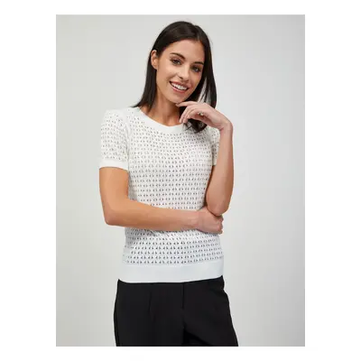 White Perforated Short Sleeve Sweater ORSAY - Women