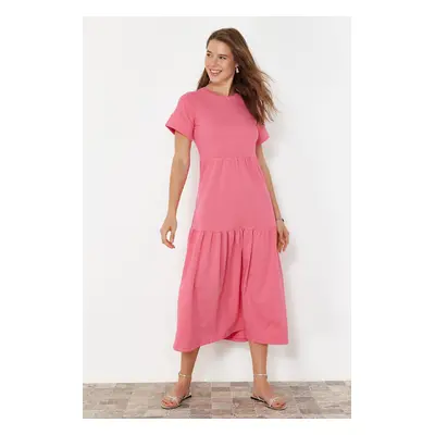 Trendyol Pink Plain Midi Gathered Short Sleeve