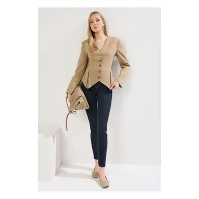 Trendyol Mink Premium V-Neck Fitted Blazer Jacket