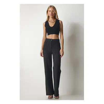 Happiness İstanbul Women's Black Slim Stripe Casual Knitted Pants