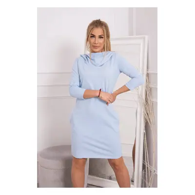 Dress with hood and pockets in azure color