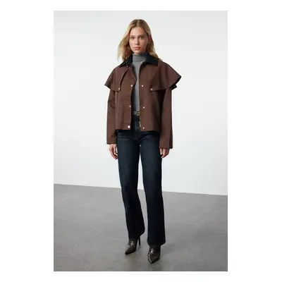 Trendyol Brown Shoulder and Collar Detailed Cape Oversize Thin Jacket Coat