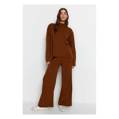 Trendyol Brown Stand Collar Knitwear Top-Bottom Set