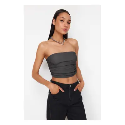 Trendyol Premium Anthracite Strapless Gathered Stretchy Knitted Blouse