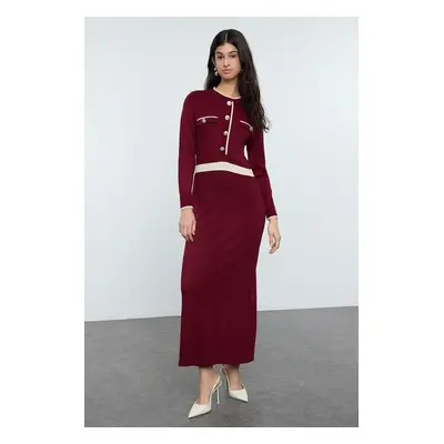 Trendyol Burgundy Buttoned Knit Dress