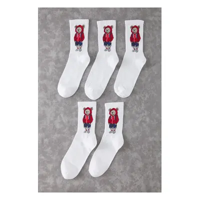 Trendyol White Unisex Pack College/Tennis/Medium Teddy Bear Cotton Socks