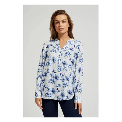 Women's blouse Moodo with floral print - white-blue