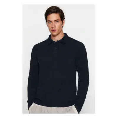 Trendyol Navy Blue Regular Polo Neck Textured Knitwear Sweater