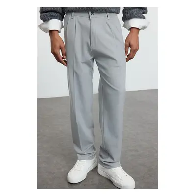 Trendyol Grey Pleated Classic Baggy Fit Fabric Trousers