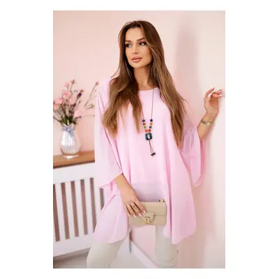 Kesi Włoski Oversized Women's Blouse Made of Viscose with a Necklace Candy Pink