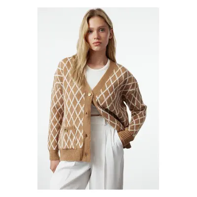 Trendyol Beige Soft Textured Glittery Knitwear Cardigan