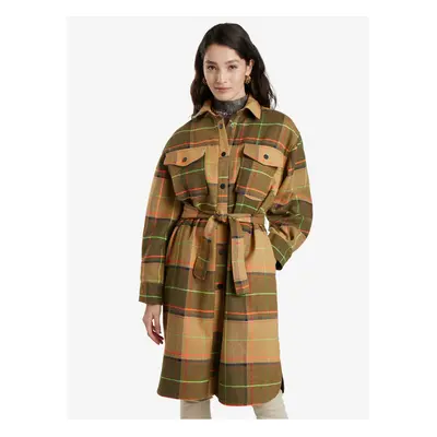 Brown women's checkered coat Desigual Abrig Checks - Women's