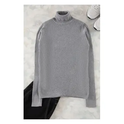 Trendyol Dark Grey Fitted Turtleneck Plain Knit Sweater