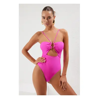 Trendyol Fuchsia*St Plain Cross-Lacing Strappy Swimsuit