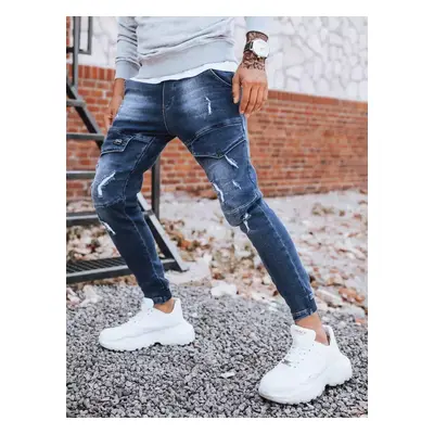 Kék férfi skinny fit farmernadrág övvel Dstreet