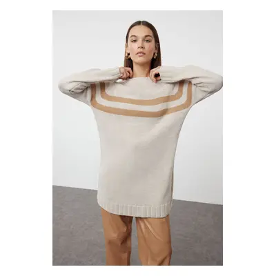 Trendyol Stone Double Striped Knitwear Sweater