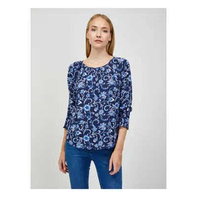 Dark Blue Flowered Blouse with Three-Quarter Sleeve ORSAY - Women