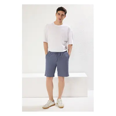 Trendyol Limited Edition Indigo Oversize/Wide Cut Textured Wrinkle-Free Ottoman Shorts