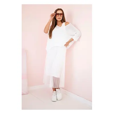 Kesi Włoski Pleated dress with an openwork sweater white