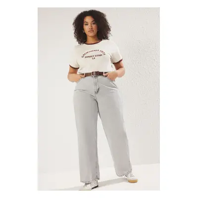 Trendyol Curve Grey High Waist Wide Leg Plus Size Jeans