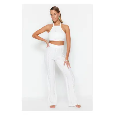 Trendyol Ecru Knitted Textured Crop Blouse Trousers Beach Set