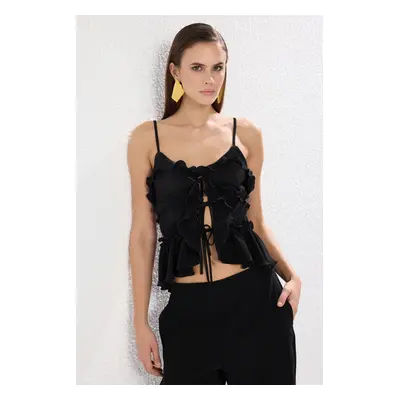 Trendyol Black Ruffle Pleated Knitted Blouse