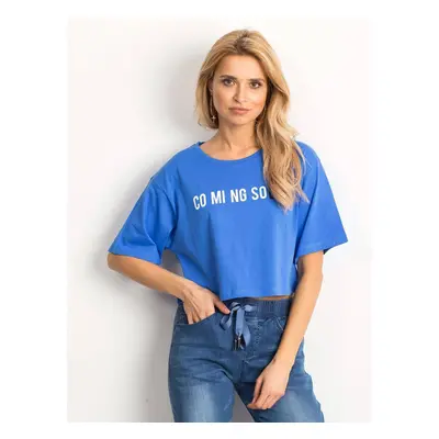 Cropped blouse with text print blue