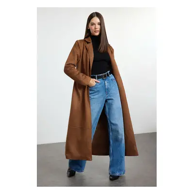 Trendyol Brown Suede Regular Long Coat