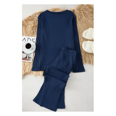 Trendyol Navy Blue Corduroy Knitted Pajamas Set