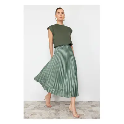 Trendyol Mint Pleated Maxi Stretchy Knitted Skirt