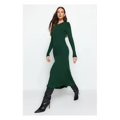 Trendyol Emerald Green Midi Knitwear Crew Neck Dress