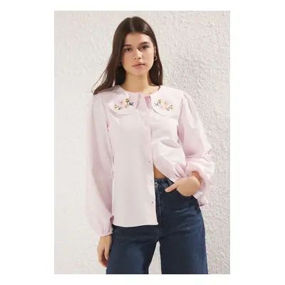 Trendyol Light Pink Collar with Embroidery Detail Woven Shirt