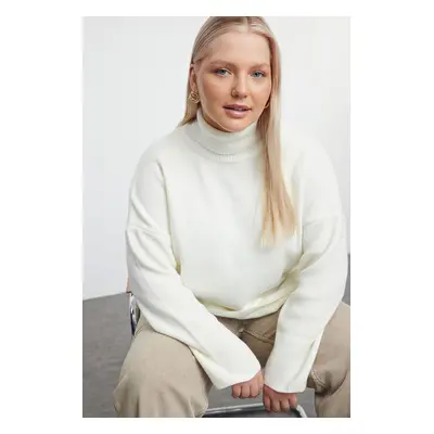 Trendyol Curve Ecru Turtleneck Wide Fit Knitwear Sweater