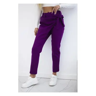 Viscose trousers with asymmetrical front tie dark purple