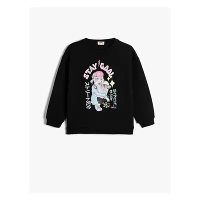 Koton Anime Printed Sweatshirt Crew Neck Raised