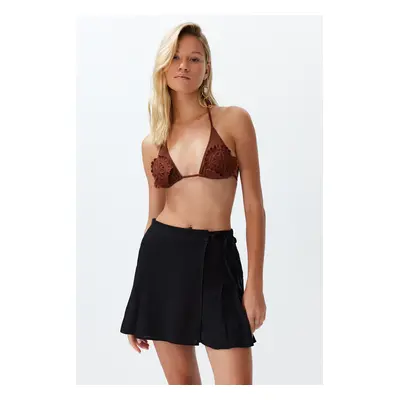 Trendyol Black Woven With Slits Linen blend Beach Shorts Skirt