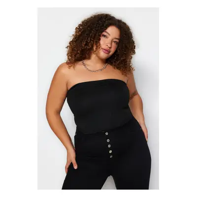 Trendyol Curve Black Strapless Knitted Blouse