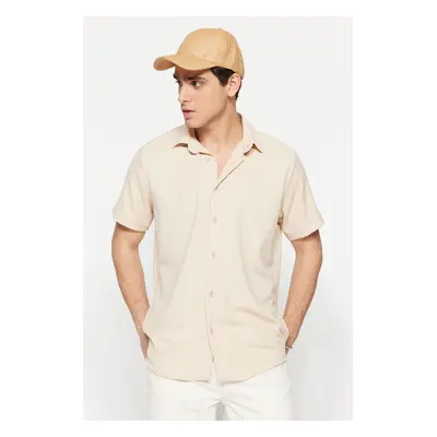 Trendyol Stone Regular Fit Short Sleeve Summer Textured Crepe Knit Shirt