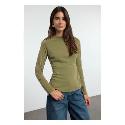 Trendyol Care Collection Green Modal Stand Collar Ribbed Regular/Normal Pattern Knitted Blouse