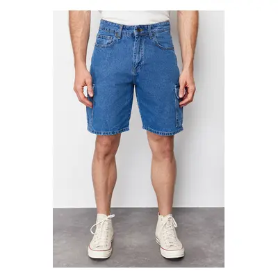 Trendyol Blue Regular Fit Cargo Pocket Denim Shorts