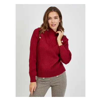 Red Women's Ribbed Sweater with Decorative Buttons ORSAY - Women