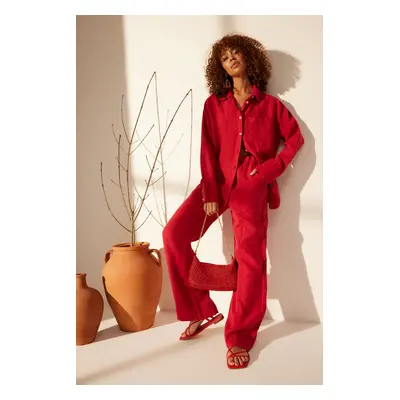 Trendyol Red 100% Linen Oversize Shirt