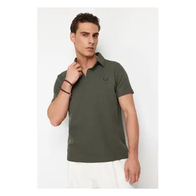 Trendyol Khaki Regular/Normal Cut Embroidered Textured Polo Neck T-Shirt